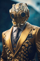 Poster - Portrait of well dressed robot with a golden mask