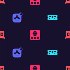 Poster - Set Lottery ticket, Lucky wheel, Online poker table game and on seamless pattern. Vector