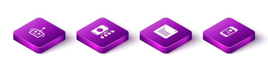 Poster - Set Isometric Artificial intelligence robot, Neural network, Web developer programming code and Mobile phone icon. Vector