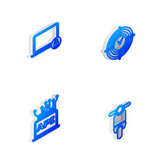 Poster - Set Isometric line Time Management, Laptop and lock, Computer api interface and Scooter icon. Vector