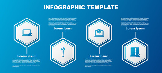 Poster - set line laptop service, wrench, and database server. business infographic template. vector