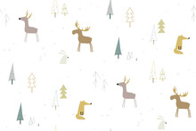 Winter Seamless Pattern With Forest Animals