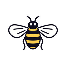Cute Friendly Vector Bee Illustration. Insect Character. Vector Simple Icon Isolated On White Logo