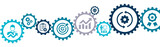 Fototapeta  - Productivity and production capacity banner vector illustration with the icon of industrial management, efficiency, efficient progress, lean cost, growth, planning, utilization, operational excellence