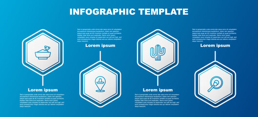 Wall Mural - Set line Nachos in bowl, Mexican sombrero, Cactus and Gong. Business infographic template. Vector