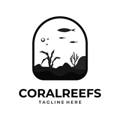 Poster - coral reef silhouette logo vector template vector illustration design