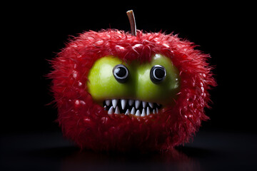 Wall Mural - Red apple monster face isolated on dark background