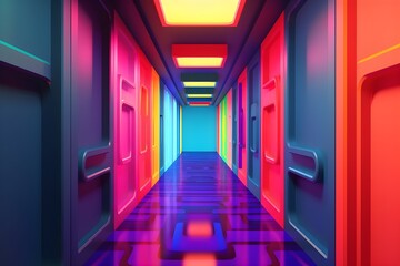 Wall Mural - Abstract neon lines endless tunnel