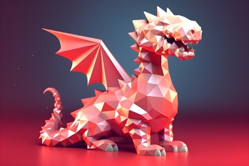 Wall Mural - Low poly style Christmas dragon, symbol of 2024 New year