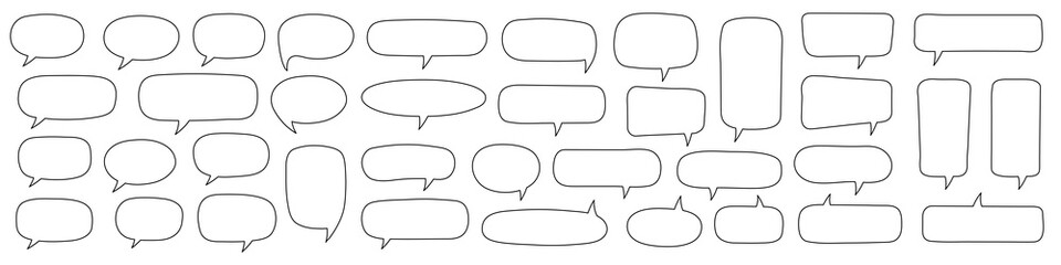 Wall Mural - Speech bubble, speech balloon, chat bubble line art vector icon for apps and websites. Set of hand drawn speech bubbles.
