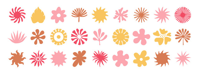 Aufkleber - Vector set of design elements and illustrations in simple flat linear style - sun symbols, abstract forms and shapes - logo design templates, badges and stickers for posters, prints, banners