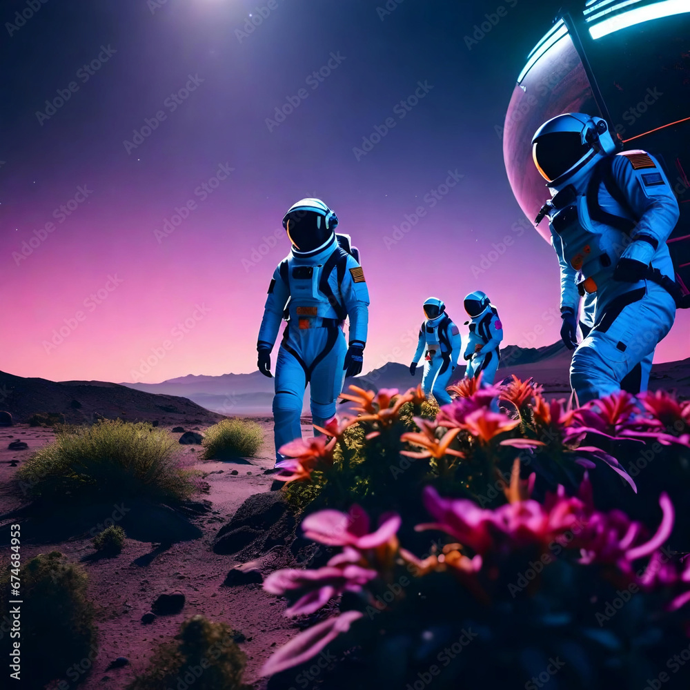 Foto de Stock Extraterrestrial Garden of Eden with Cro Tall Alien Flora ...