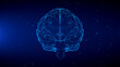 © agratitudesign - Blue Shine Front View 3d Human Brain Anatomy Wireframe Hologram With Light Flare Glitter Particles
