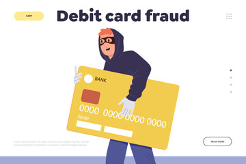 Debit card fraud concept for landing page template online service providing security technology