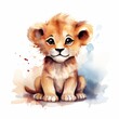 a watercolor of a lion cub