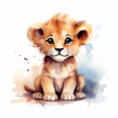 Sticker - a watercolor of a lion cub