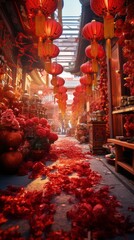 Wall Mural - Chinese New Year decorations. Red lanterns