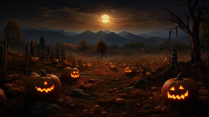 spooky pumpkin patch, generative ai illustration
