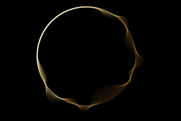 Aufkleber - Abstract circle round frame by lines wavy flowing gold gradient isolated on black background. Vector in concept luxury, modern, technology, science, music.