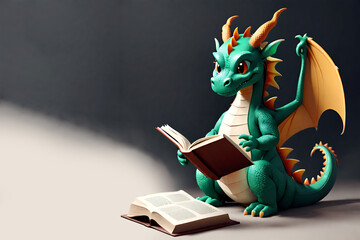 The dragon is reading a book.