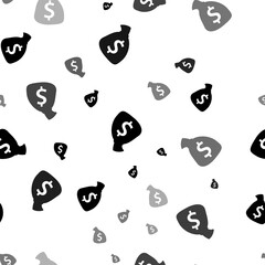 Poster - Seamless vector pattern with bag of money symbols, creating a creative monochrome background with rotated elements. Illustration on transparent background