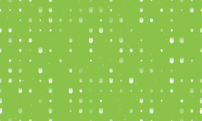Poster - Seamless background pattern of evenly spaced white sports weight symbols of different sizes and opacity. Vector illustration on light green background with stars