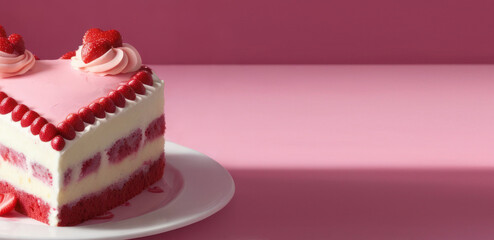 Wall Mural - Valentine's day, heart cake, romantic sweets, berry cheesecake, banner, background