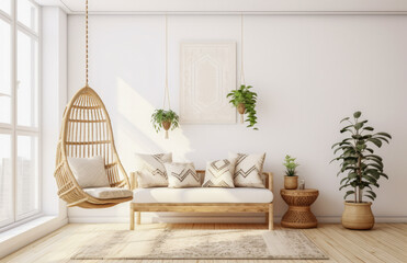 Living room interior composition in boho style.