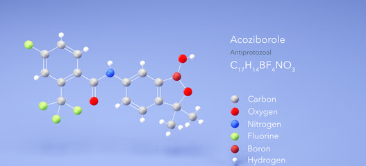 Wall Mural - acoziborole molecule, molecular structures, antiprotozoal, 3d model, Structural Chemical Formula and Atoms with Color Coding