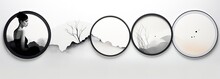 Set Of Circle Frames On A Light Background. Abstract 3D Background. Collection On Background With Copy Space.
