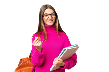 Canvas Print - Teenager student caucasian girl over isolated background making money gesture