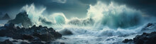  The Ocean's Fury Is Evident As Waves Crash Against The Cliff, Sending Spray Skyward.