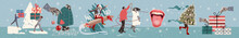 Young People Spending Lovely, Cozy Time Together During Winter Holidays, Having Fun, Enjoying Life. Contemporary Art Collage. Concept Of Winter Holidays, Fun And Joy, Celebration, Happiness. Banner