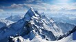 Mountain panorama with snow and blue sky. 3d rendering