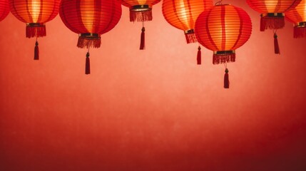 Wall Mural - Chinese New Year lanterns on a red background. Festive atmosphere of the Chinese New Year