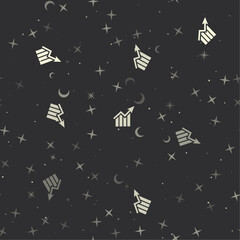 Poster - Seamless pattern with stars, chart up symbols on black background. Night sky. Vector illustration on black background