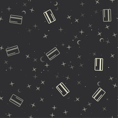 Poster - Seamless pattern with stars, credit card symbols on black background. Night sky. Vector illustration on black background