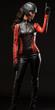 © www.freund-foto.de - Sexy Frau im rot schwarzen Cat Woman Leder Motorrad Outfit mit Helm im Hochformat für Banner, ai generativ