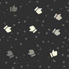 Poster - Seamless pattern with stars, thumb up symbols on black background. Night sky. Vector illustration on black background