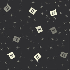 Poster - Seamless pattern with stars, chat symbols on black background. Night sky. Vector illustration on black background
