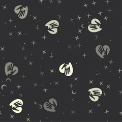 Poster - Seamless pattern with stars, mom with baby symbols on black background. Night sky. Vector illustration on black background