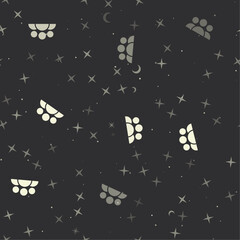 Poster - Seamless pattern with stars, people symbols on black background. Night sky. Vector illustration on black background
