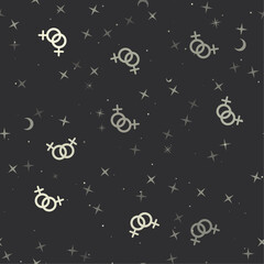 Poster - Seamless pattern with stars, lesbian symbols on black background. Night sky. Vector illustration on black background