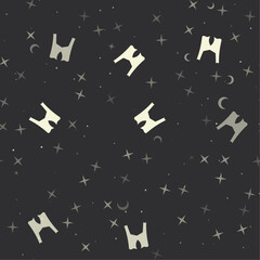 Poster - Seamless pattern with stars, women's jacket symbols on black background. Night sky. Vector illustration on black background