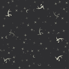 Poster - Seamless pattern with stars, handball symbols on black background. Night sky. Vector illustration on black background