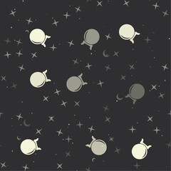 Poster - Seamless pattern with stars, spirit ball symbols on black background. Night sky. Vector illustration on black background