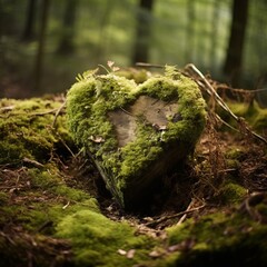 Wall Mural - A forest with a heart laid on moss