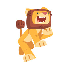 Poster - Cute Lion Character with Mane Shout with Open Mouth Vector Illustration