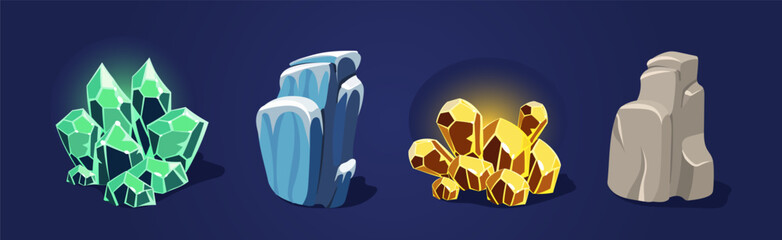 Poster - Rock and Solid Stone as Game Element Isolated on Blue Background Vector Set