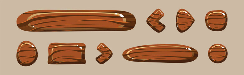 Poster - Wooden Buttons for User Interface Design in Game Vector Set